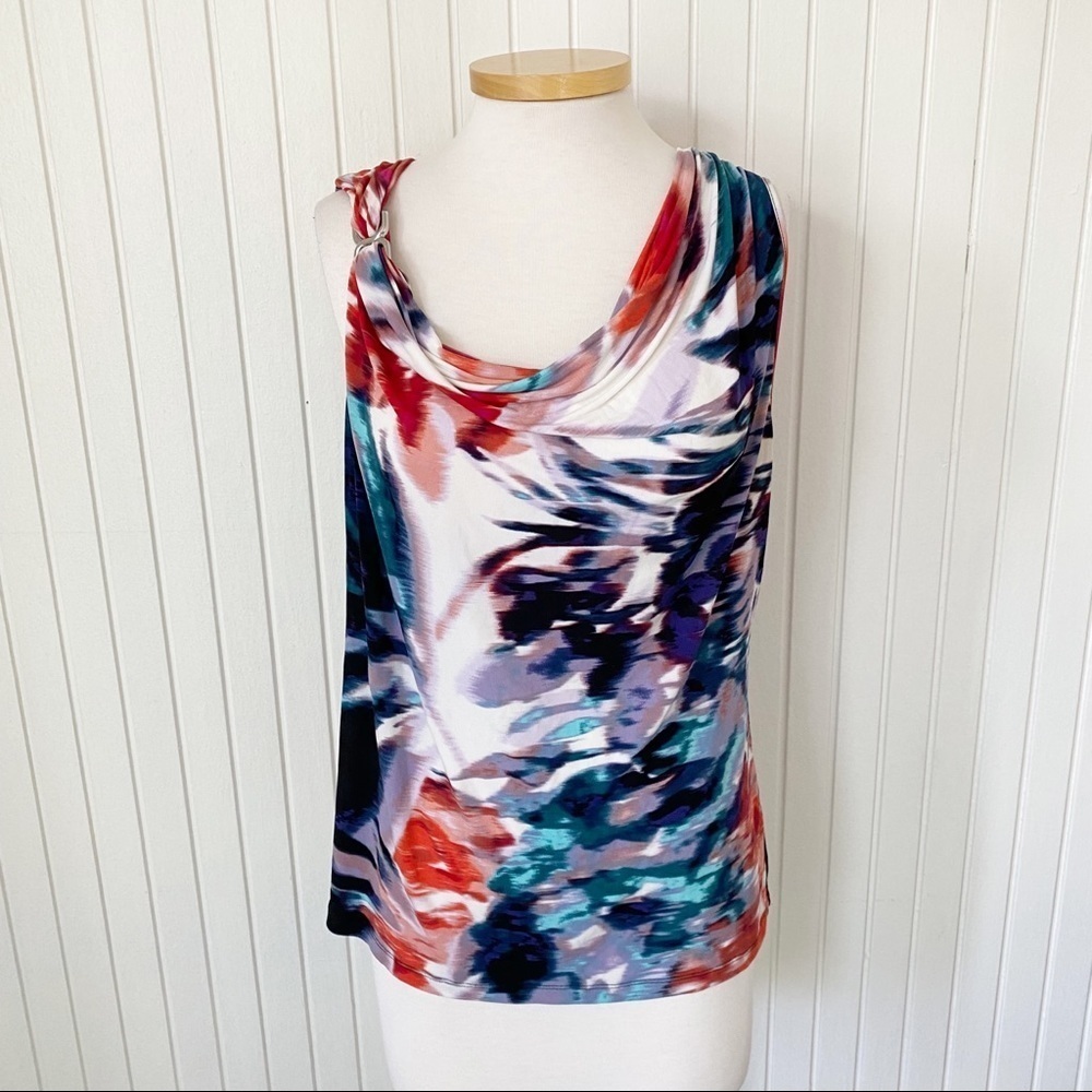 Calvin Klein Tie Dye Multicolor Tank Blouse Silver Detail Size Large
